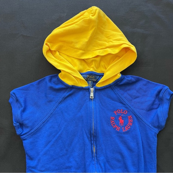 Girl’s Polo Ralph Lauren Blue & Yellow Hoodie Summer Romper - Picture 2 of 7